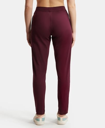 Image of Jockey 1305 Women's Super Combed Cotton Rich Relaxed Fit Mid Rise Trackpants with Contrast Side Piping and Pockets