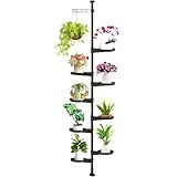 Indoor Plant Pole Spring Tension Rod Indoor Plant Pole Stand Double Tension Rods Flower Pot Storage Shelf Holders Floor to Ceiling Display Rack Hanger (Black)