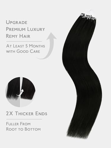 Image of WENNALlFE T Lock Tip Hair Extensions Human Hair, 50g 60s 20 Inch Jet Black Remy Hair Microlink Hair Extensions Real Human Hair Seamless Micro Loop Soft Reusable Micro Bead Extensiones De Cabello