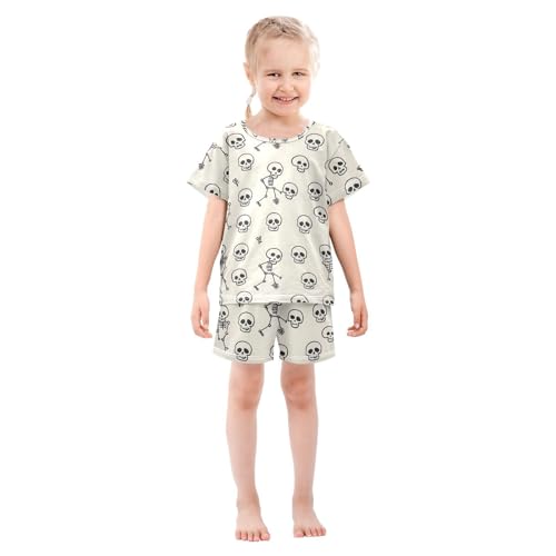 ALAZA Skeleton Sugar Skull Cartoon Style Pajamas Short Sleeve 2 Piece Sleepwear Top and Bottom Pajama Set Unisex3