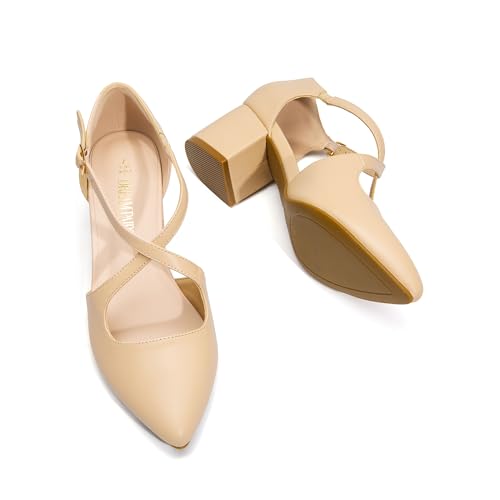 Image of DREAM PAIRS Women's Chunky Heels Dress Pumps Closed Pointed Toe Comfort Cross Strap Block Heel Shoes for Party Dance Wedding