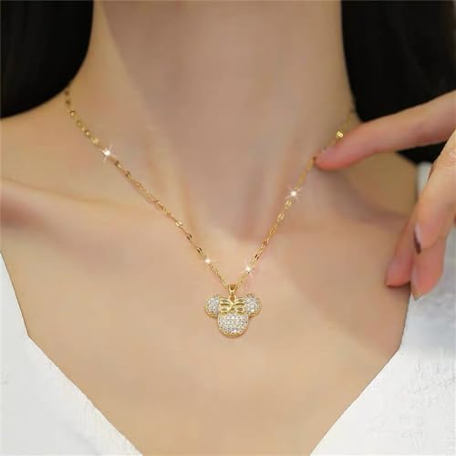 Dainty CZ Lady Mouse Pendant Necklace for Women Teen Girls Surgical Stainless Steel Hypoallergenic Crystal Choker Chain Necklace Adjustable Comfortable Cute Birthday Holiday Jewelry Gifts 18inch2
