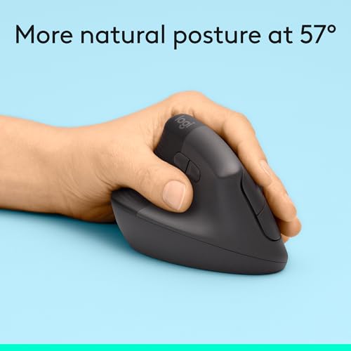 Image of Logitech Lift Left Vertical Ergonomic Mouse, Left-Handed, Wireless, Bluetooth or Logi Bolt USB, Quiet clicks, 6 Buttons, Compatible with Windows /macOS /iPadOS, Laptop, PC - Graphite