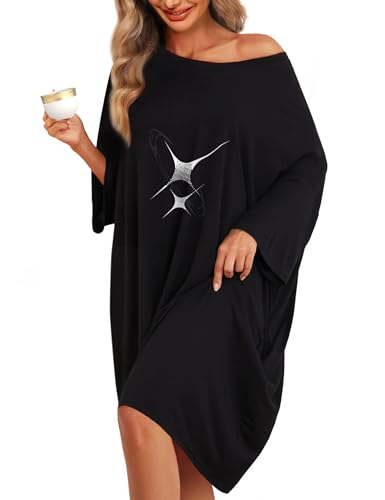 Image of KFUBUO Plus Size Nightgowns for Women Oversized Sleep Tshirts Dress Short Sleeves Sleepwear With Pocket Fit S-5XL