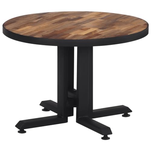Table basse en teck massif recyclé Ø 55 cm et piétement fer noir - 5