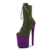 ANTTK Tacón de Aguja Plataforma para Mujer, Botines 20cm de Ante con Tacón Cuña, Zapatos Punta Abierta para Fiesta Boda, Cremallera Lateral