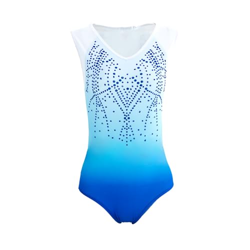 Zagitova Maillot de gimnasia rítmica para niñas, maillot de danza sin mangas, maillot brillante(XXL)