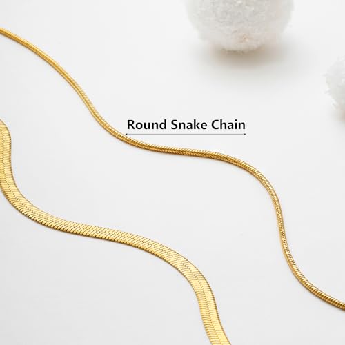 Herringbone Gold Necklace for Women, Non Tarnish 14k Gold Plated Layered Necklaces Simple Dainty Gold Chain Thin Trendy Choker Snake Necklace Gold Jewelry for Women Gift14 /16/ 18inch4