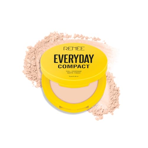 RENEE Everyday Compact Powder – Latte, Matte Finish, All Skin,High Coverage, Ultralight & Silky Smooth Finish, Enriched With Vitamin C & H Yaluronic Acid, Cruelty-Free Skincare Infused Makeup, 8Gm