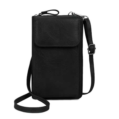 Youjaree Bolsa feminina para celular pequena bolsa tiracolo de couro com compartimento para cartão, Preto, Small