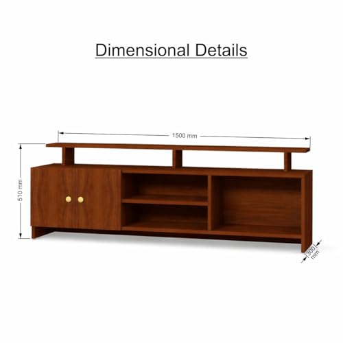 Image of TV Unit for Living Room | TV Stand Table | Wooden TV Cabinet | TV Table Furniture for Home & Living Room | Assembly-DIY | Color-Cherry Pine