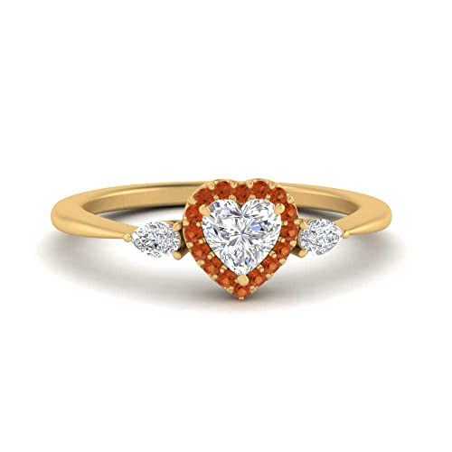 Image of 55Carat Choose Your Gemstone Halo Pear Accent Diamond CZ Ring Yellow Gold Plated Heart Shape Petite Engagement Rings Everyday Jewelry Wedding Jewelry Handmade Gifts for Wife US Size 4 to 12