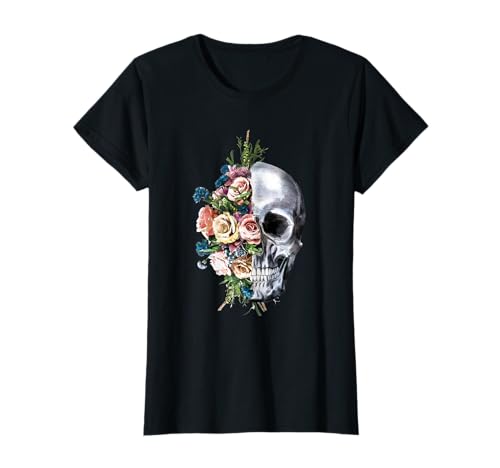 T-Shirt à Motif tête de Mort et Roses en Sucre pour Femmes et Filles Halloween T-Shirt
