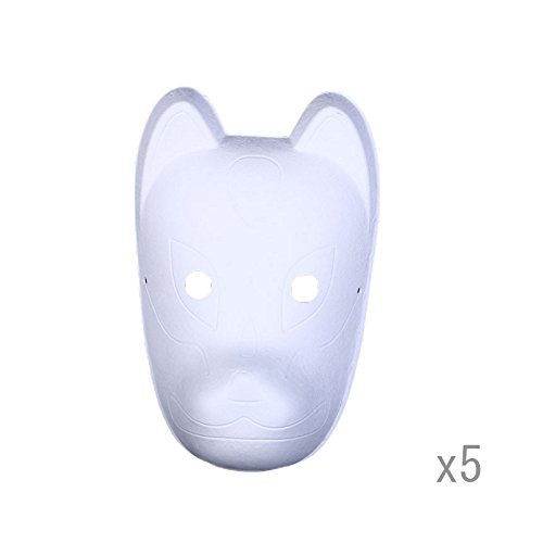 Meimask Bricolaje Papel Blanco máscara de Pulpa en Blanco máscara Pintada a Mano Personalidad Creativa máscara de diseño Libre 5 Piezas (5 Piezas, Zorro)