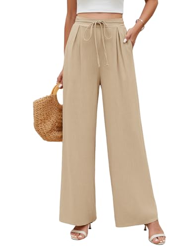 UMIPUBO Leinenhose Damen Musselin Weite Bein Sommerhose Casual Freizeithose Taschen Lange Freizeit Jogginghose Kordelzug...