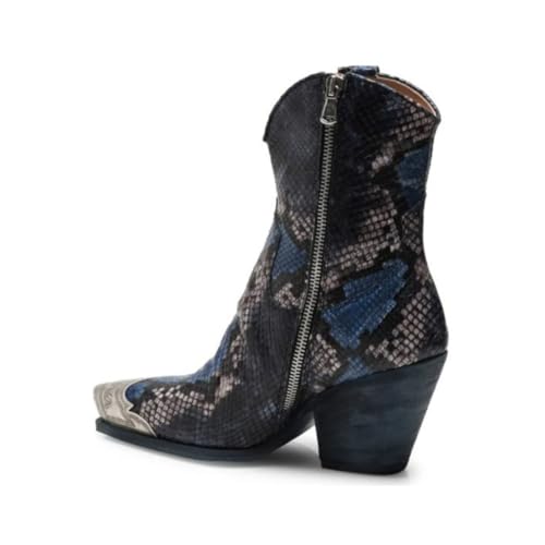 Image of keleimusi Women's Western Cowgirl Ankle Boots Stacked Block Heel Cowboy Booties Steel Toe Heeled Short Cowboy Boots Side Zipper Western Booties
