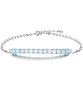 PAENENPH 14K White Gold Opal Bracelet for Women, Beautiful Opal Single Row Charm, Fashion Jewelry...