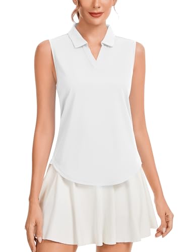 Image of QBK Women's Sleeveless Golf Polo Shirts V-Neck Collared Tennis Tank Tops UPF 50+ Quick Dry Lightweight Athletic Shirt