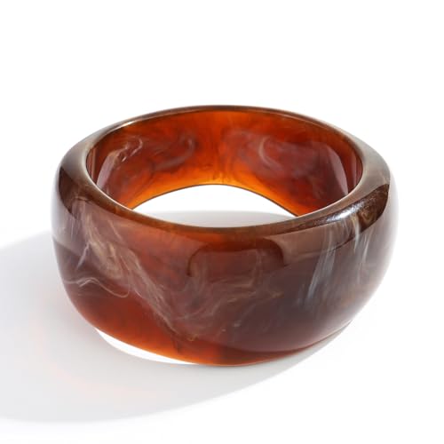 WOWORAMA Colorful Resin Acrylic Bangle Bracelets for Women Geometric Chunky Mottled Acetate Resin Bangles Wide Acrylic Plastic Bracelets Statement Jewelry