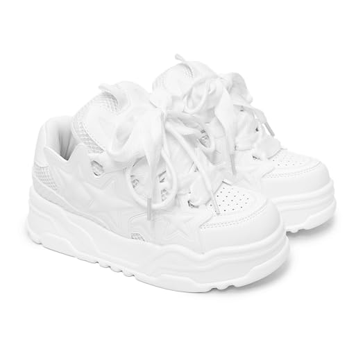 Cute Star Shoes for Women Chunky Platform Lace-up Comfortable Slip-Resistant Lightweight Soles Casual Sneakers Kawaii Y2K Retro Pretty Pastel Gifts for Girls