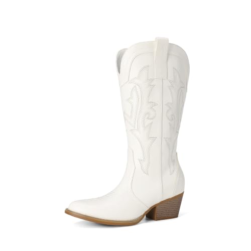 DREAM PAIRS Women's Cowboy Cowgirl Western Boots | Embroidered Pointed Toe Low Heel Western Mid Calf Boots for Theme Party Country Concert
