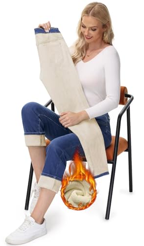 AMRSPENG Women's Fleece Lined Jeans Women Straight Leg Jeans Winter High Waisted Fleece Lined Denim Pants3