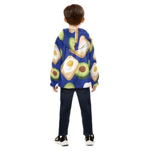Avocado Toast and Eggs Pattern Toddler Fleece Jacket Girl Boys Hooded Fleece Jacket Coat Warm Outwear Zip-up 3-10T4
