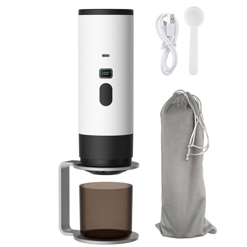 Cafetera portátil con 72 W de potencia y 90 ml de capacidad, diseño compacto de 65 x 240 mm con pantalla digital, 15 bares de presión para café molido y cápsulas