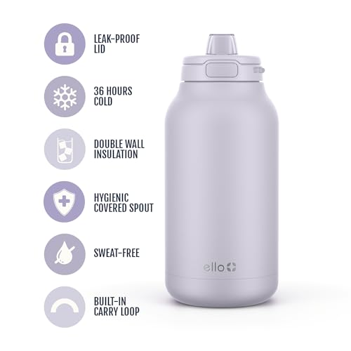 Image of Ello Hydra 64oz Half Gallon Water Jug with Handle and Motivational Time Markers for All Day Hydration, Plastic Reusable Water Bottle with Straw and Locking, Leak Proof Lid, BPA Free, Celeste