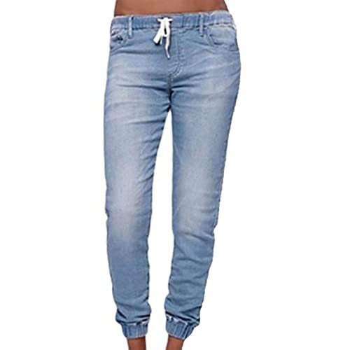 Maiyifu-GJ Women's Elastic Waist Denim Joggers Jeans Casual Drawstring Stretch Jeans Skinny Workout Jean Trousers Leggings (Light Blue 1,4X-Large)