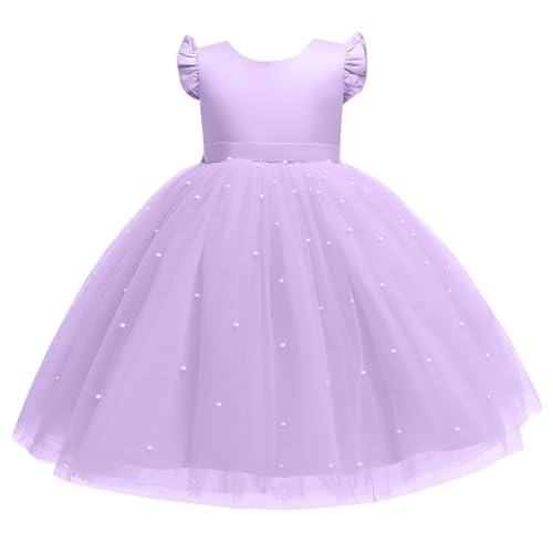Flower Girl Dresses for Wedding, Girls Puffy Tulle Dress Ruffle Sleeve Birthday Party Princess Ball Gown4