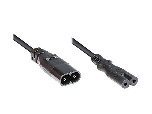 Good Connections® Euro-Netzkabel-Verlängerung - 2 m - Euro 8 Stecker / C8 (gerade) an Euro 8 Buchse / C7 (gerade) - schwarz