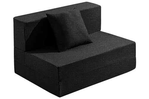 Image of Los Angeles Foldable One Seater Sofa Cum Bed, Sofa Bed 3 X 6 Feet, Jute Fabric Washable Cover- Including One Cushion Perfect for Home & Office, Guest Room - Black Color