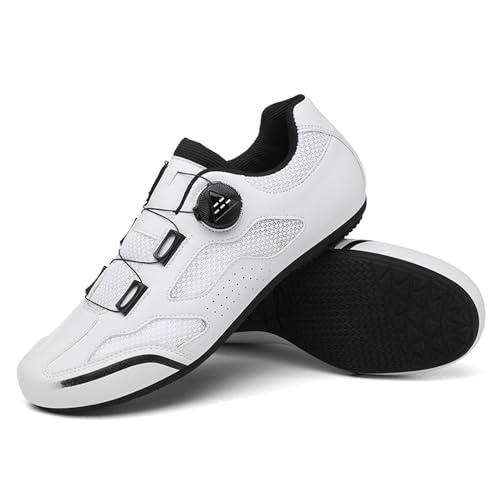 Treer Zapatillas Ciclismo Montañ Sin Cala, Otoño Invierno Zapatos Bicicleta Montaña/Carretera Hombre Calzado Bicicleta, Zapatillas de Ciclismo Base Goma Antideslizante Ligeros (Blanco,38)