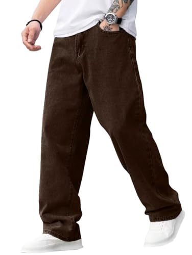 Image of ALLABREVE Men's Baggy Hip Hop Jeans Y2k Wide Leg Denim Pants Relaxed Fit Skater Trousers Streetwear