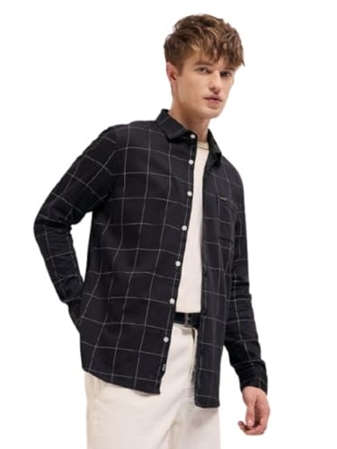 Image of THE BEAR HOUSE Men's Black Slim Fit Full Sleeve Cotton Check Shirt