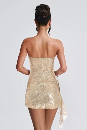 Sequin Short Homecoming Dresses for Teens Sparkly Strapless Cocktail Party Gowns Tight Mini Ruffle Backless Prom Dress3