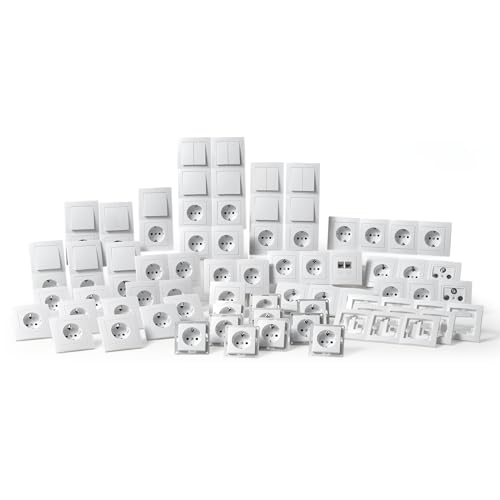 McPower Schalter und Steckdosen Set Flair Megaset-Profi | 100-teilig | Unterputz Installationen mit Steckanschluss | Weiß | für Wohn- und Büroprojekte