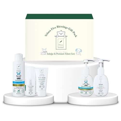 Image of Velura Baby Care Gift Combo Pack of 5-Five Blessings |Moisturising Lotion, Body Wash, Massage Oil, Diaper Rash Cream, Tummy Roll On| FDA Approved, Dermatologically Tested, Paediatrician Formulated