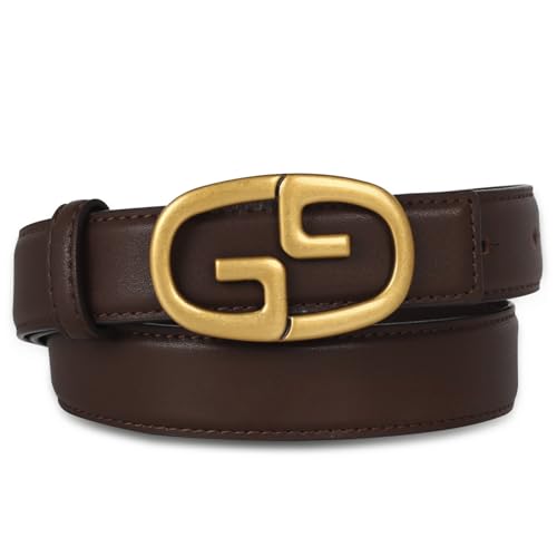 Image of Women's Fashion Classic Metal Buckle Leather Belt with Jeans Dress