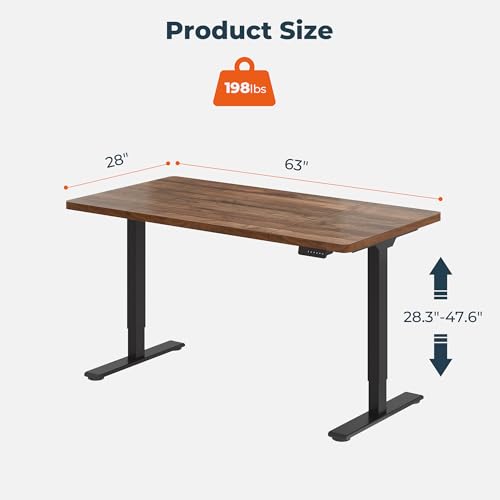 Image of Dual Motor Standing Desk, Large Stand Up Desks, 63x28 Inches Electric Sit Stand Desks, 4 Memory Preset Adjustable Height Computer Table for Home Office with Splice Board (Brown)