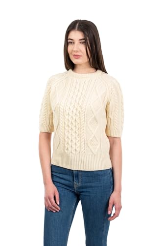 Traditional Irish Sweater for Ladies Short Sleeve Cable Knit - 100% Merino Wool4