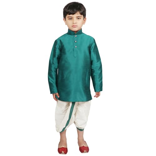 Image of SG YUVRAJ Boy's Raw Silk Kurta Dhoti Set