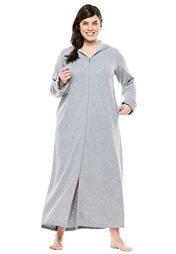 Dreams & Co. Women's Plus Size Hooded Fleece Robe - 2X, Heather Grey