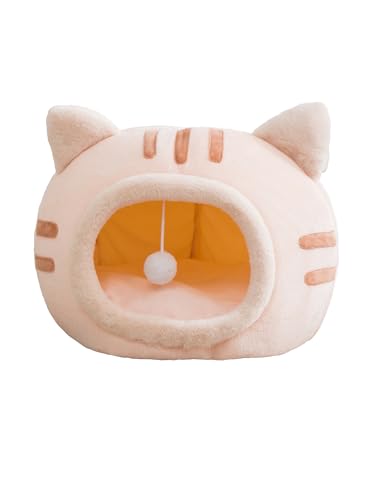 REYLNXR 猫ちぐら ドーム ねこちぐら 家 ペットハウス ドーム型 cat bed 寝床 ネコ型可愛い猫ベッド 犬猫兼用 水晶ボア生地 + PP 綿 暖かくふわふわ 防寒保温 室内用 冬用 ペット寝袋(ピンク/M サイズ)