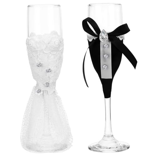 AUTSUPPL 1 juego Copas de Vino para Bodas Elegantes Vasos de para Novios Decoración de Compromisos y Celebraciones con Diseño Temático