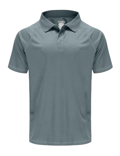 MOHEEN Men's Polo Shirts Short Sleeve Moisture Wicking Performance Athletic Casual Golf Collared Shirt Grey 6XL