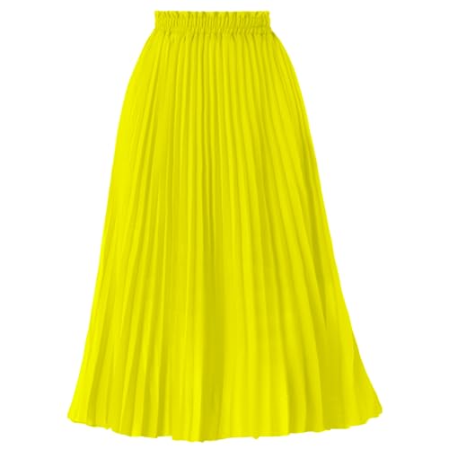 GOOBGS Women's Pleated A-Line High Waist Swing Flare Midi Skirt