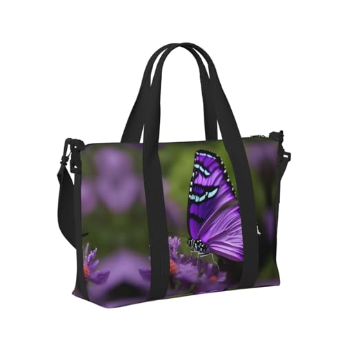 Lovely Purple Butterfly print Travel Duffle Bag,Weekender Bags,Gym Duffel Bag,Luggage Duffle Overnight for Women Men3