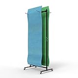 Carrito de almacenamiento para esterilla de yoga con ruedas, organizador grande de metal negro para 40 esterillas de ejercicio/esterillas de pilates, soporte independiente para uso doméstico o